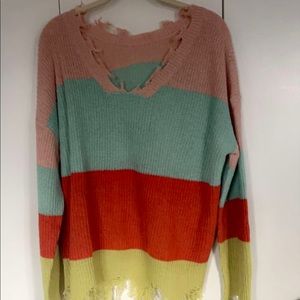 NWOT Color Block Frayed Sweater